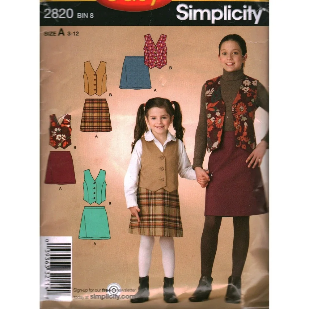 Simplicity 2820 Girls Skirt and Vest Sewing Pattern‎ Size 3-12 Kids School Style
